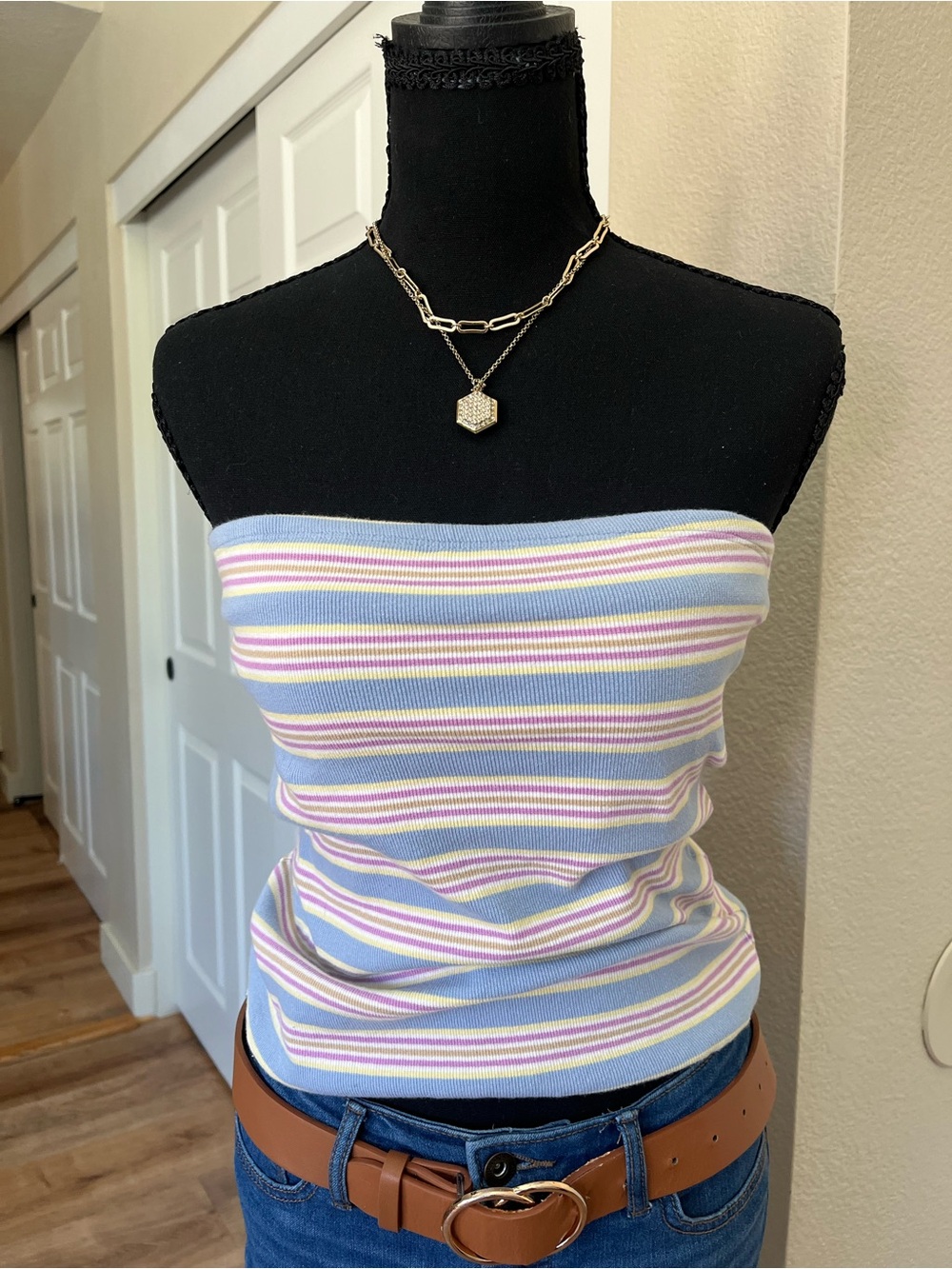 Rebellious One Pastel Striped Tube Top - Light Blue & Pink